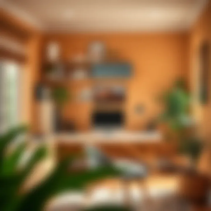 A cozy home office painted in warm earth tones that inspire productivity and focus.