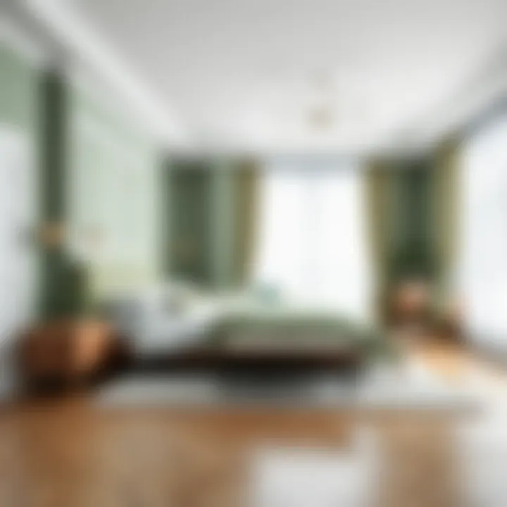 An elegant bedroom featuring soft green shades that promote tranquility and peace.