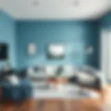 A modern living room painted in calming blue tones that enhance relaxation.