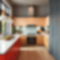 A modern kitchen showcasing an array of cabinet colors