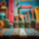 A vibrant selection of wood painting products displayed artistically.