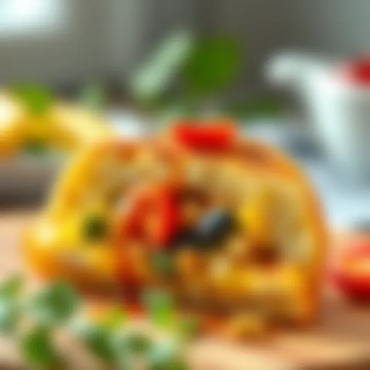 Delicious Filling in Eggy Bread Close-up of a slice of eggy bread filled with fresh ingredients