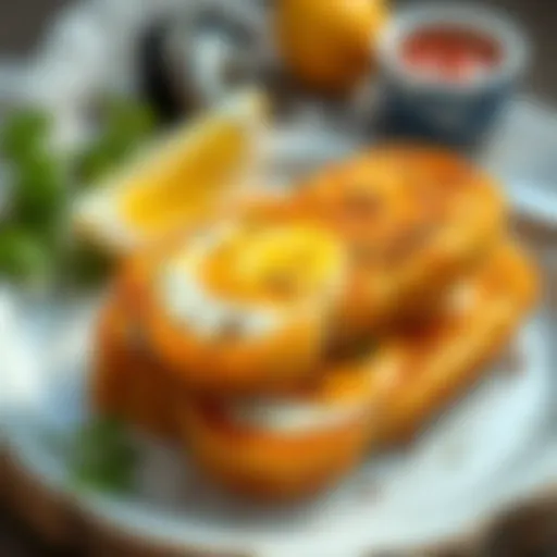 Golden brown airfried eggy bread slices garnished with herbs