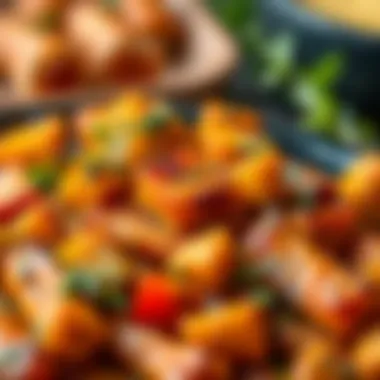 Close-up of crispy airfried vegetables garnished with herbs