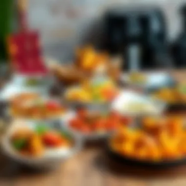 A vibrant spread of airfryer dishes showcasing various cuisines