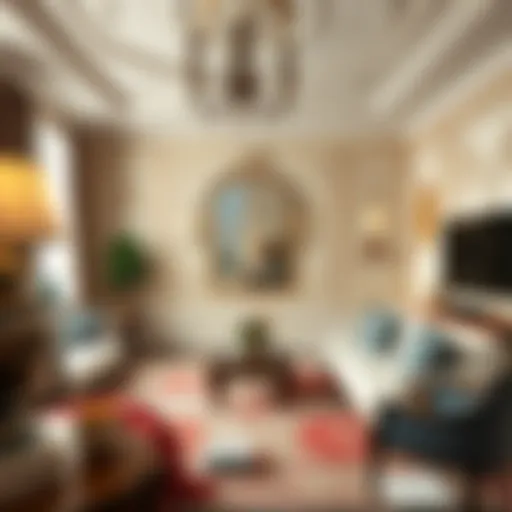 Elegant living room featuring intricate plaster designs