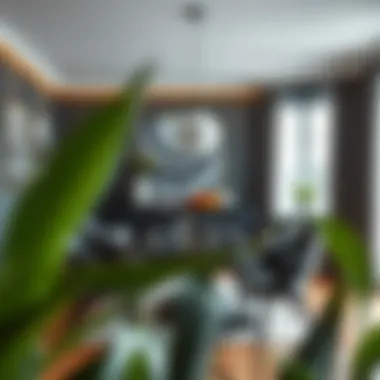 Beautiful dining area harmonized with anthracite decor.