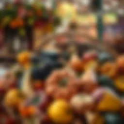 A vibrant autumn harvest basket filled with seasonal fruits and vegetables