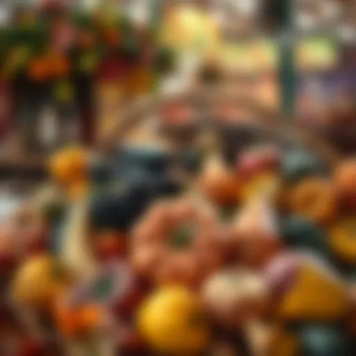 A vibrant autumn harvest basket filled with seasonal fruits and vegetables