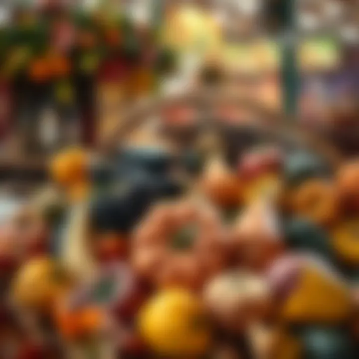 A vibrant autumn harvest basket filled with seasonal fruits and vegetables