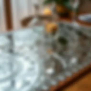 Close-up view of intricate designs on a mirrored placemat