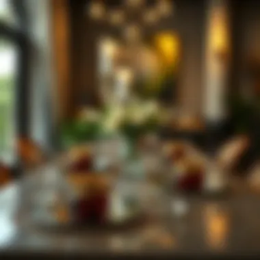 Stylish dining arrangement featuring mirrored placemats