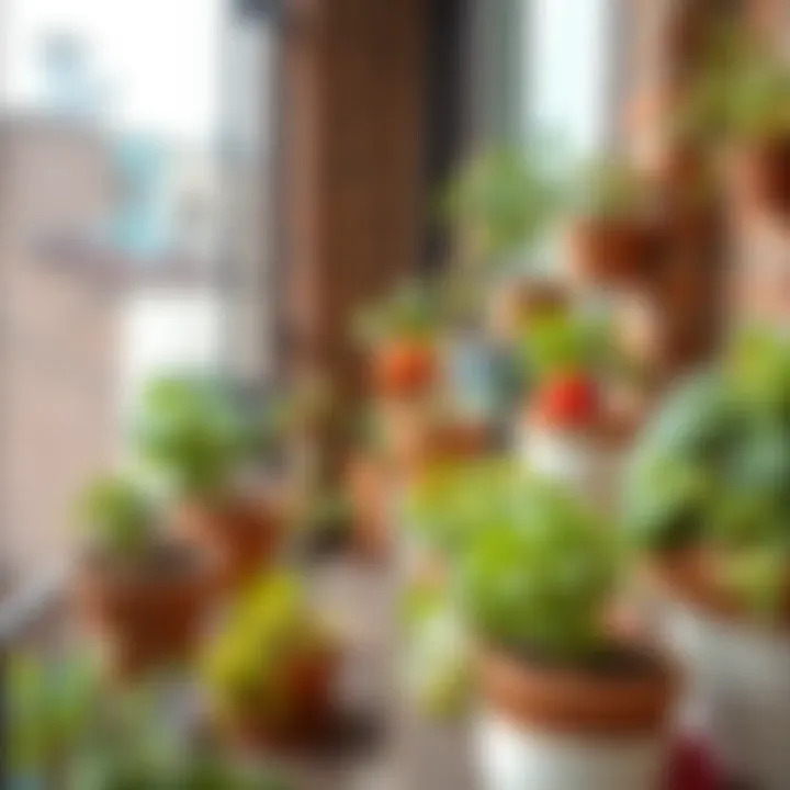 A cozy balcony adorned with thriving potted vegetables.