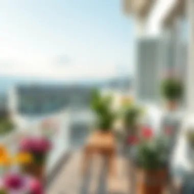 Peaceful Balcony Setting A peaceful balcony setting with flowers and seating area