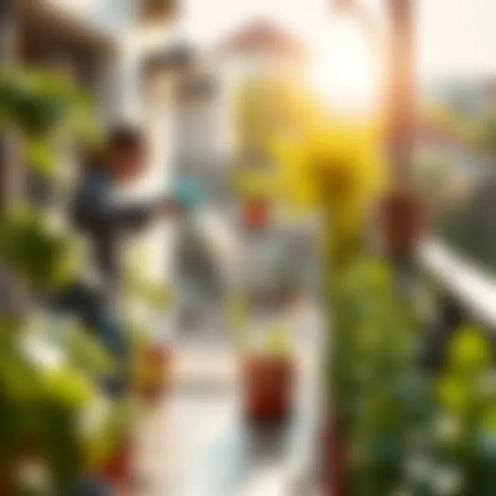 Watering Plants on the Balcony A person watering plants on a sunny balcony