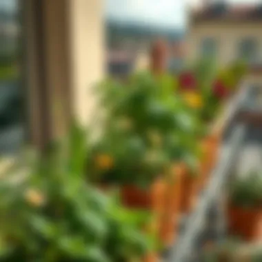 Herbs growing in balcony pots