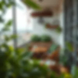 Cozy balcony coffee corner with greenery