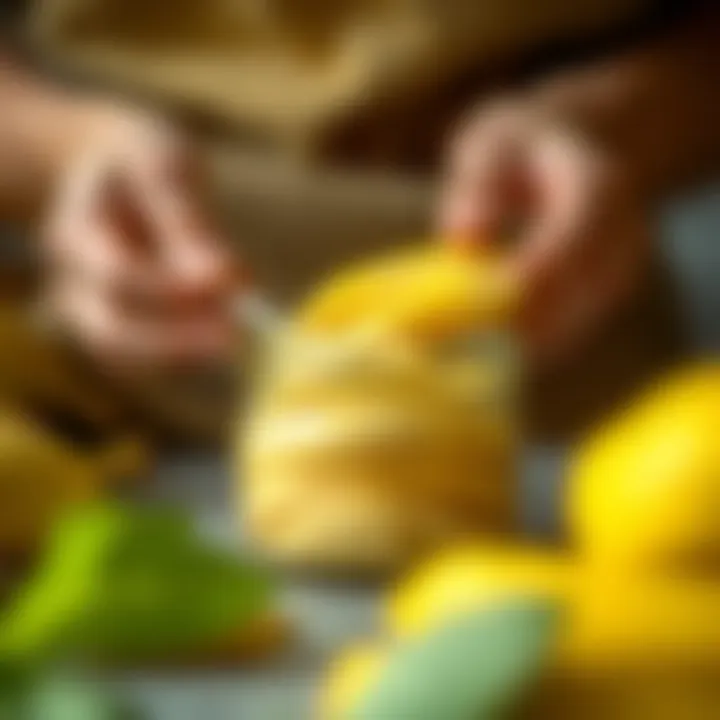 Banana peels being prepared for infusion