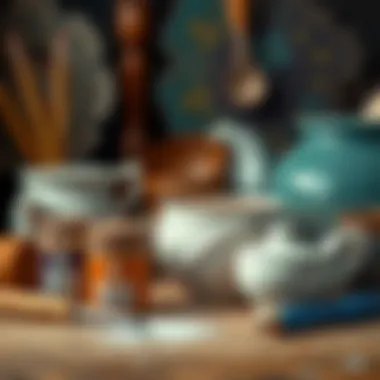 Crafting tools and materials used in basic ceramic work