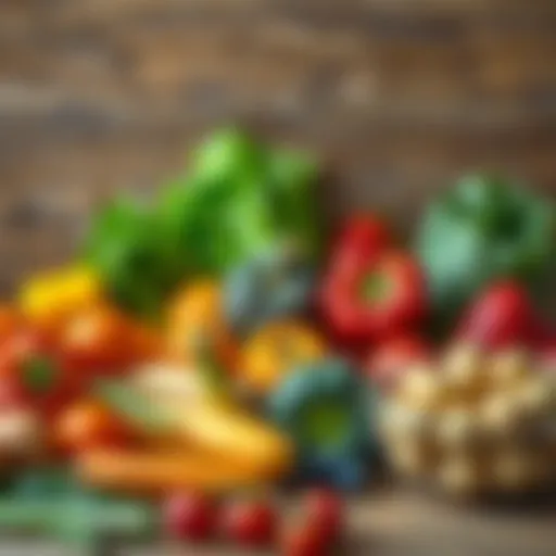 Colorful assortment of fresh fruits and vegetables arranged neatly