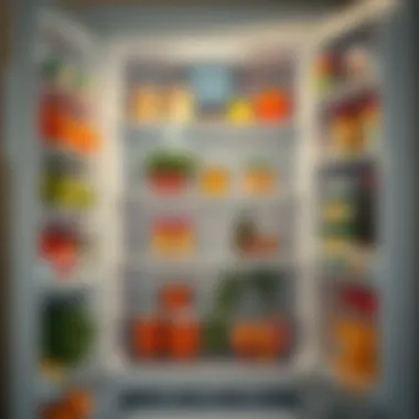 A pristine refrigerator interior showcasing organized shelves and fresh food items.