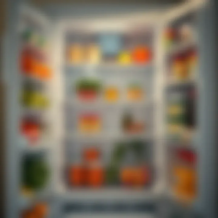 A pristine refrigerator interior showcasing organized shelves and fresh food items.