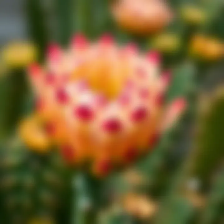 Close-up of a cactus flower blooming, highlighting intricate details