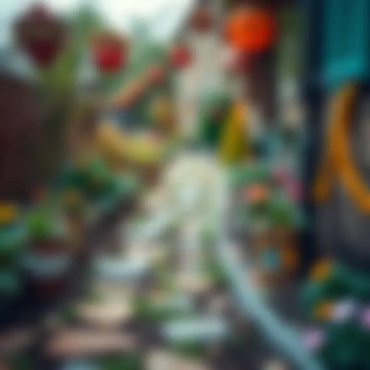 Decorative Garden Pathway A charming garden pathway adorned with handmade decorations