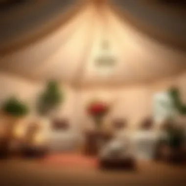 A cozy tent interior decorated with aesthetic elements, providing a warm ambiance.