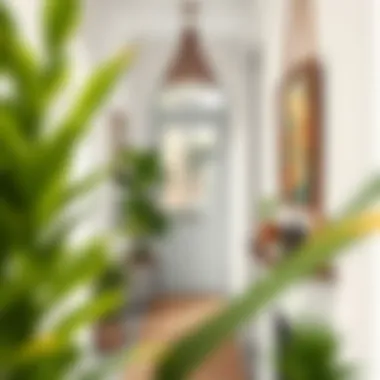 Chic narrow entry decorated with plants and art