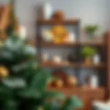 Elegant wooden decorative shelf showcasing various ornaments