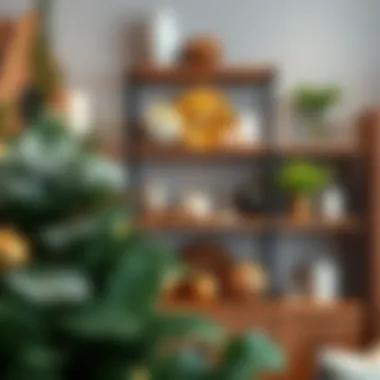 Elegant wooden decorative shelf showcasing various ornaments