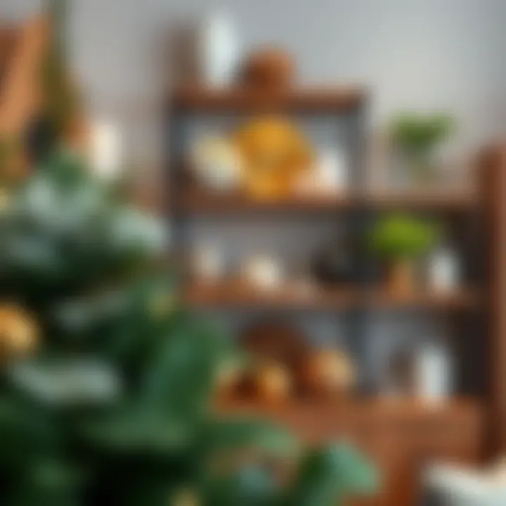 Elegant wooden decorative shelf showcasing various ornaments