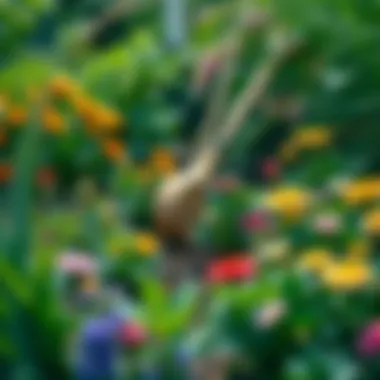 A serene garden filled with various plants and flowers