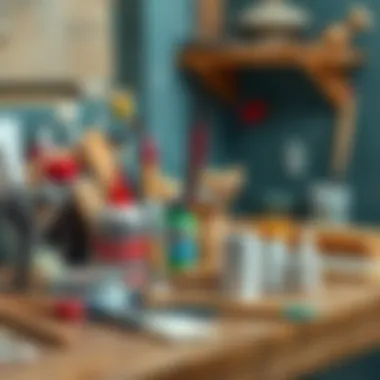 Essential Painting Supplies Essential painting supplies neatly arranged on a workbench