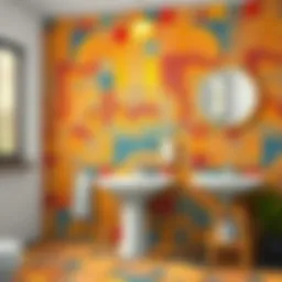 Colorful tiled surface after painting