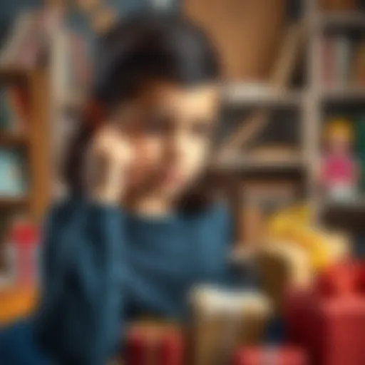 A thoughtful student examining a variety of educational gifts