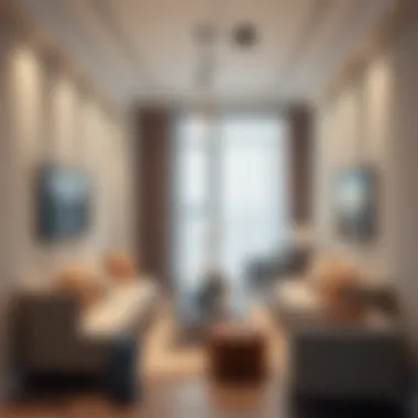 Elegant narrow living room design showcasing modern furniture