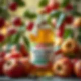 A bottle of apple cider vinegar surrounded by fresh apples