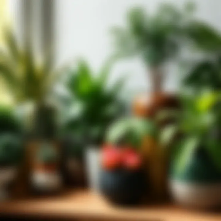 Various indoor plants displayed in elegant pots showcasing different textures