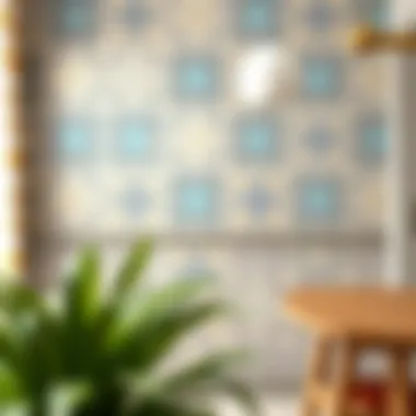 A beautifully decorated wall showcasing wallpaper over tiles