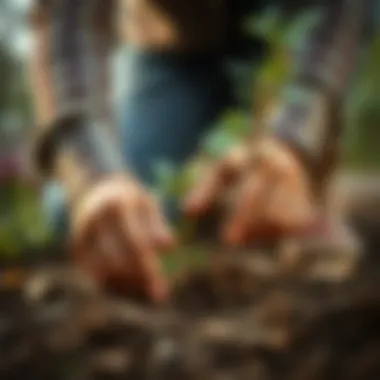 Engaging in Planting Hands engaging in tree planting with care