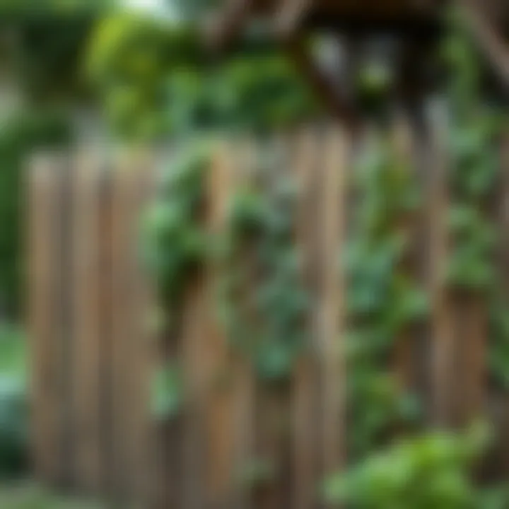 A rustic wooden garden fence with climbing plants