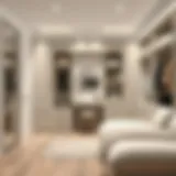 A modern, organized dressing room featuring elegant storage solutions and stylish decor