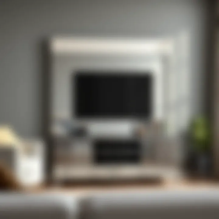 Gray Mirrored TV Unit with Contemporary Decor Elements Combination of a gray mirrored TV unit with contemporary decor elements.