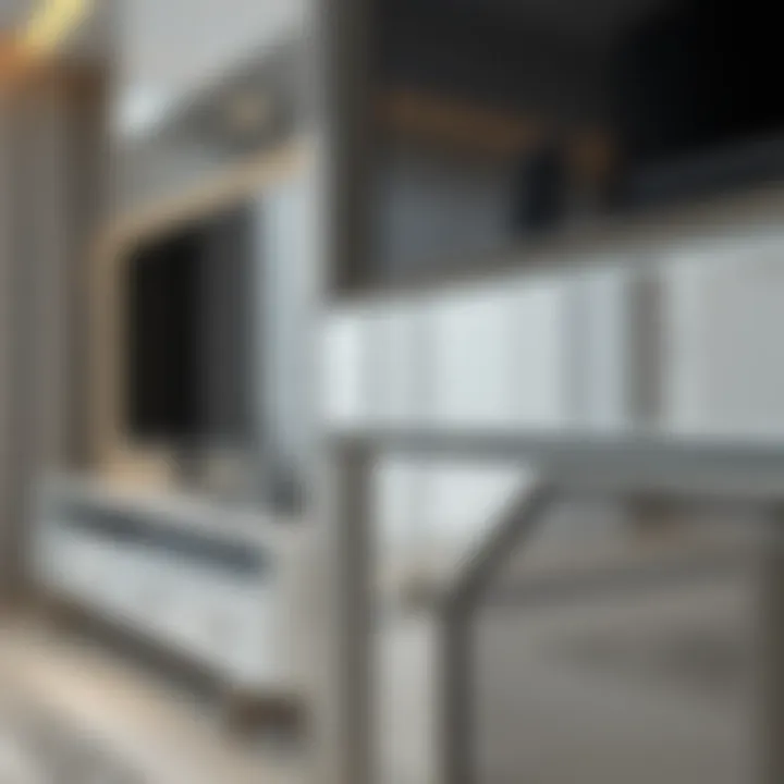 Close-up of Gray Mirrored TV Unit Design Close-up of the intricate design details of a gray mirrored TV unit.