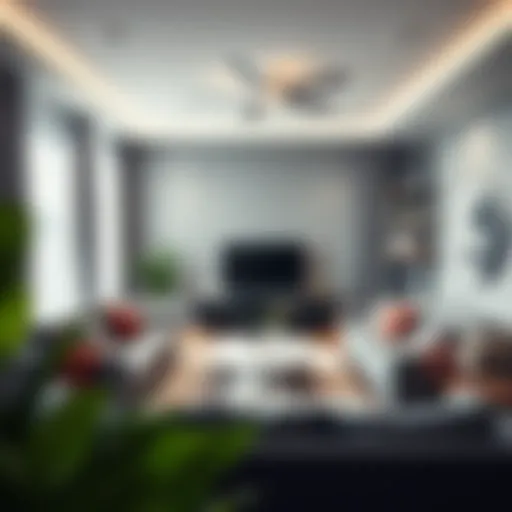 Elegant living room with gray walls and soft drapes