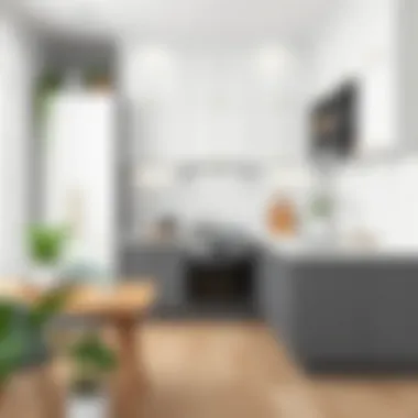 A stylish kitchen with a mix of gray and white cabinetry