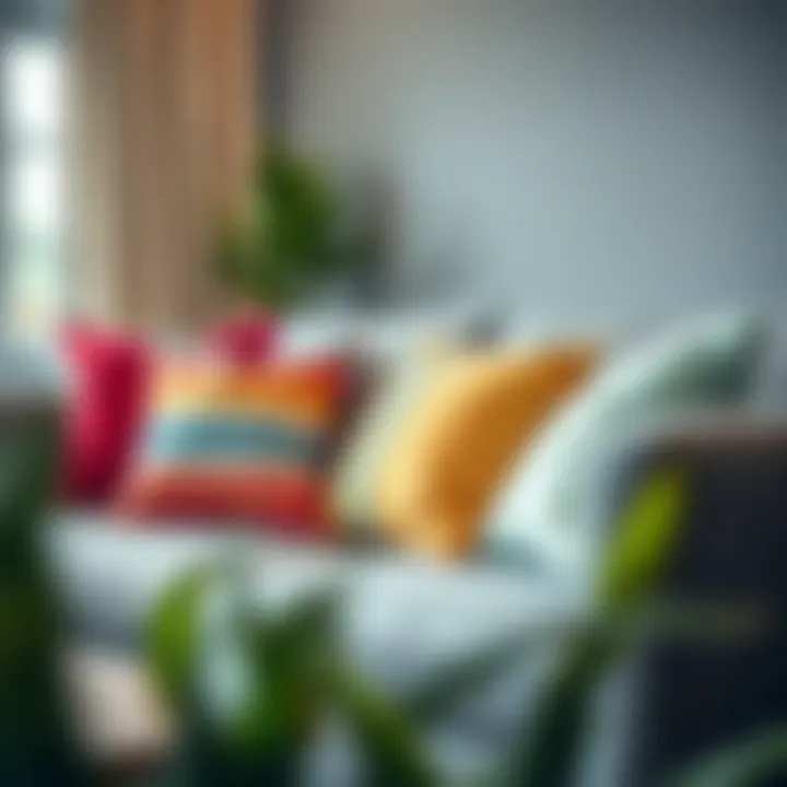 Colorful pillows complementing a modern gray sofa