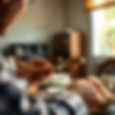 A person examining silverware under natural light